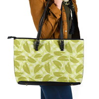 Lime Green Hawaii Kalo Palaka Motifs Leather Tote Bag Hawaiian Taro Leaves Elegant Vibes LT14 - Polynesian Pride