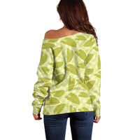 Lime Green Hawaii Kalo Palaka Motifs Off Shoulder Sweater Hawaiian Taro Leaves Elegant Vibes LT14 - Polynesian Pride