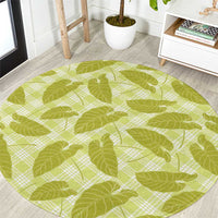 Lime Green Hawaii Kalo Palaka Motifs Round Carpet Hawaiian Taro Leaves Elegant Vibes LT14 Lime Green - Polynesian Pride