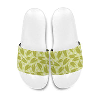 Lime Green Hawaii Kalo Palaka Motifs Slide Sandals Hawaiian Taro Leaves Elegant Vibes LT14 Lime Green - Polynesian Pride