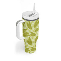 Lime Green Hawaii Kalo Palaka Motifs Tumbler With Handle Hawaiian Taro Leaves Elegant Vibes LT14 - Polynesian Pride