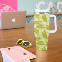 Lime Green Hawaii Kalo Palaka Motifs Tumbler With Handle Hawaiian Taro Leaves Elegant Vibes LT14 - Polynesian Pride
