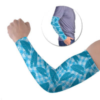 Blue Hawaii Kalo Palaka Motifs Arm Sleeves Hawaiian Taro Leaves Elegant Vibes LT14 Set of 2 Blue - Polynesian Pride