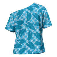 Blue Hawaii Kalo Palaka Motifs Cross Shoulder Shirt Hawaiian Taro Leaves Elegant Vibes LT14 - Polynesian Pride