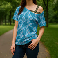 Blue Hawaii Kalo Palaka Motifs Cross Shoulder Shirt Hawaiian Taro Leaves Elegant Vibes LT14 - Polynesian Pride