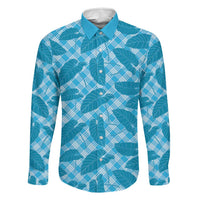 Blue Hawaii Kalo Palaka Motifs Family Matching Long Sleeve Bodycon Dress and Hawaiian Shirt Hawaiian Taro Leaves Elegant Vibes LT14 Dad's Shirt - Long Sleeve Blue - Polynesian Pride