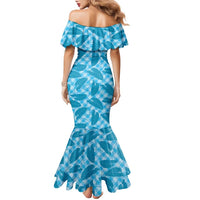 Blue Hawaii Kalo Palaka Motifs Family Matching Mermaid Dress and Hawaiian Shirt Hawaiian Taro Leaves Elegant Vibes LT14 - Polynesian Pride