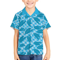 Blue Hawaii Kalo Palaka Motifs Family Matching Off Shoulder Short Dress and Hawaiian Shirt Hawaiian Taro Leaves Elegant Vibes LT14 Son's Shirt Blue - Polynesian Pride