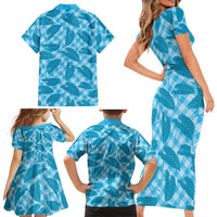 Blue Hawaii Kalo Palaka Motifs Family Matching Short Sleeve Bodycon Dress and Hawaiian Shirt Hawaiian Taro Leaves Elegant Vibes LT14 - Polynesian Pride