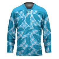 Blue Hawaii Kalo Palaka Motifs Hockey Jersey Hawaiian Taro Leaves Elegant Vibes LT14 Unisex Blue - Polynesian Pride