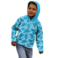 Blue Hawaii Kalo Palaka Motifs Kid Hoodie Hawaiian Taro Leaves Elegant Vibes LT14 - Polynesian Pride