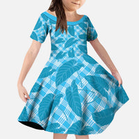 Blue Hawaii Kalo Palaka Motifs Kid Short Sleeve Dress Hawaiian Taro Leaves Elegant Vibes LT14 KID Blue - Polynesian Pride