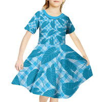 Blue Hawaii Kalo Palaka Motifs Kid Short Sleeve Dress Hawaiian Taro Leaves Elegant Vibes LT14 - Polynesian Pride