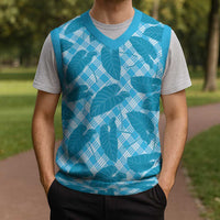 Blue Hawaii Kalo Palaka Motifs Christmas Knitted V-Neck Vest Hawaiian Taro Leaves Elegant Vibes LT14 - Polynesian Pride
