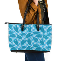 Blue Hawaii Kalo Palaka Motifs Leather Tote Bag Hawaiian Taro Leaves Elegant Vibes LT14 - Polynesian Pride