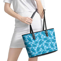 Blue Hawaii Kalo Palaka Motifs Leather Tote Bag Hawaiian Taro Leaves Elegant Vibes LT14 - Polynesian Pride