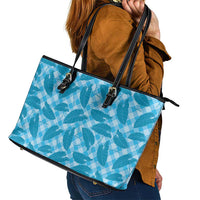 Blue Hawaii Kalo Palaka Motifs Leather Tote Bag Hawaiian Taro Leaves Elegant Vibes LT14 - Polynesian Pride