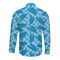 Blue Hawaii Kalo Palaka Motifs Long Sleeve Button Shirt Hawaiian Taro Leaves Elegant Vibes LT14 - Polynesian Pride