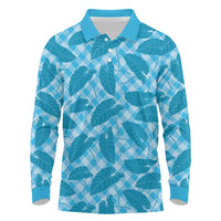Blue Hawaii Kalo Palaka Motifs Long Sleeve Polo Shirt Hawaiian Taro Leaves Elegant Vibes LT14 Blue - Polynesian Pride