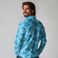 Blue Hawaii Kalo Palaka Motifs Long Sleeve Polo Shirt Hawaiian Taro Leaves Elegant Vibes LT14 - Polynesian Pride