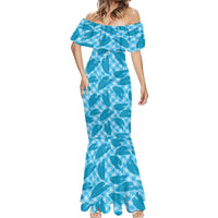 Blue Hawaii Kalo Palaka Motifs Mermaid Dress Hawaiian Taro Leaves Elegant Vibes LT14 - Polynesian Pride