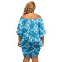 Blue Hawaii Kalo Palaka Motifs Off Shoulder Short Dress Hawaiian Taro Leaves Elegant Vibes LT14 - Polynesian Pride
