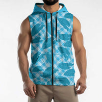 Blue Hawaii Kalo Palaka Motifs Sleeveless Zip Hoodie Hawaiian Taro Leaves Elegant Vibes LT14 - Polynesian Pride