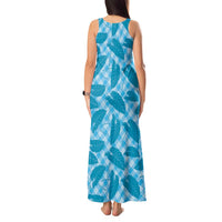 Blue Hawaii Kalo Palaka Motifs Tank Maxi Dress Hawaiian Taro Leaves Elegant Vibes LT14 - Polynesian Pride