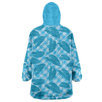 Blue Hawaii Kalo Palaka Motifs Wearable Blanket Hoodie Hawaiian Taro Leaves Elegant Vibes LT14 - Polynesian Pride