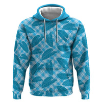 Blue Hawaii Kalo Palaka Motifs Zip Hoodie Hawaiian Taro Leaves Elegant Vibes LT14 Pullover Hoodie Blue - Polynesian Pride
