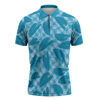 Blue Hawaii Kalo Palaka Motifs Zipper Polo Shirt Hawaiian Taro Leaves Elegant Vibes LT14 Blue - Polynesian Pride