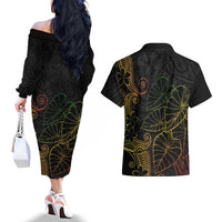 Aloha Hawaii Kalo Couples Matching Off The Shoulder Long Sleeve Dress and Hawaiian Shirt Reggae Taro Polynesian Pattern LT14 - Polynesian Pride
