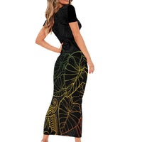 Aloha Hawaii Kalo Short Sleeve Bodycon Dress Reggae Taro Polynesian Pattern - Polynesian Pride