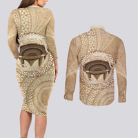 Tonga Skink Kava Bowl Couples Matching Long Sleeve Bodycon Dress and Long Sleeve Button Shirt Vintage Tongan Ngatu Pattern LT14 - Polynesian Pride