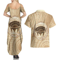 Tonga Skink Kava Bowl Couples Matching Summer Maxi Dress and Hawaiian Shirt Vintage Tongan Ngatu Pattern LT14 - Polynesian Pride