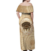 Tonga Skink Kava Bowl Family Matching Off Shoulder Maxi Dress and Hawaiian Shirt Vintage Tongan Ngatu Pattern LT14 - Polynesian Pride