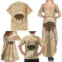 Tonga Skink Kava Bowl Family Matching Summer Maxi Dress and Hawaiian Shirt Vintage Tongan Ngatu Pattern LT14 - Polynesian Pride