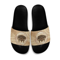 Tonga Skink Kava Bowl Slide Sandals Vintage Tongan Ngatu Pattern