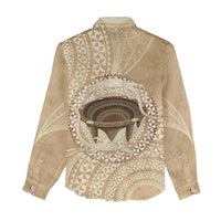 Tonga Skink Kava Bowl Women Casual Shirt Vintage Tongan Ngatu Pattern