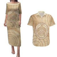 Tonga Ngatu Turtle Couples Matching Puletasi and Hawaiian Shirt Vintage Tongan Tapa Cloth LT14 Brown - Polynesian Pride