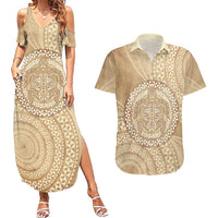 Tonga Ngatu Turtle Couples Matching Summer Maxi Dress and Hawaiian Shirt Vintage Tongan Tapa Cloth LT14 Brown - Polynesian Pride