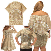 Tonga Ngatu Turtle Family Matching Off Shoulder Short Dress and Hawaiian Shirt Vintage Tongan Tapa Cloth LT14 - Polynesian Pride
