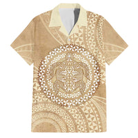 Tonga Ngatu Turtle Family Matching Off Shoulder Short Dress and Hawaiian Shirt Vintage Tongan Tapa Cloth LT14 Dad's Shirt - Short Sleeve Brown - Polynesian Pride