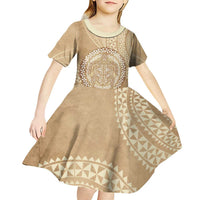 Tonga Ngatu Turtle Kid Short Sleeve Dress Vintage Tongan Tapa Cloth