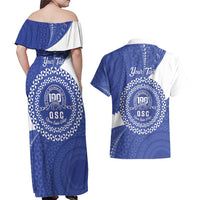 Queen Salote College 100th Anniversary Personalized Couples Matching Off Shoulder Maxi Dress and Hawaiian Shirt Est 1926 Kolisi Fefine Tongan Ngatu Pattern LT14 - Polynesian Pride