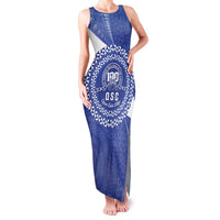 Queen Salote College 100th Anniversary Personalized Family Matching Tank Maxi Dress and Hawaiian Shirt Est 1926 Kolisi Fefine Tongan Ngatu Pattern LT14 Mom's Dress Blue - Polynesian Pride
