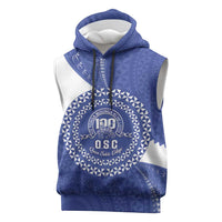 Queen Salote College 100th Anniversary Personalized Sleeveless Hoodie Est 1926 Kolisi Fefine Tongan Ngatu Pattern LT14 Blue - Polynesian Pride