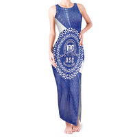 Queen Salote College 100th Anniversary Personalized Tank Maxi Dress Est 1926 Kolisi Fefine Tongan Ngatu Pattern LT14 Women Blue - Polynesian Pride