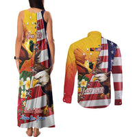 Personalised United States And Papua New Guinea Couples Matching Tank Maxi Dress and Long Sleeve Button Shirt USA Eagle With PNG Bird Of Paradise LT14 - Polynesian Pride
