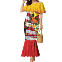 Personalised United States And Papua New Guinea Family Matching Mermaid Dress and Hawaiian Shirt USA Eagle With PNG Bird Of Paradise LT14 Mom's Dress Red - Polynesian Pride